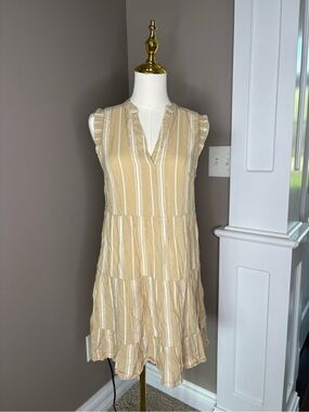 miami Cream and White Sleeveless Tiered Stripe Dress